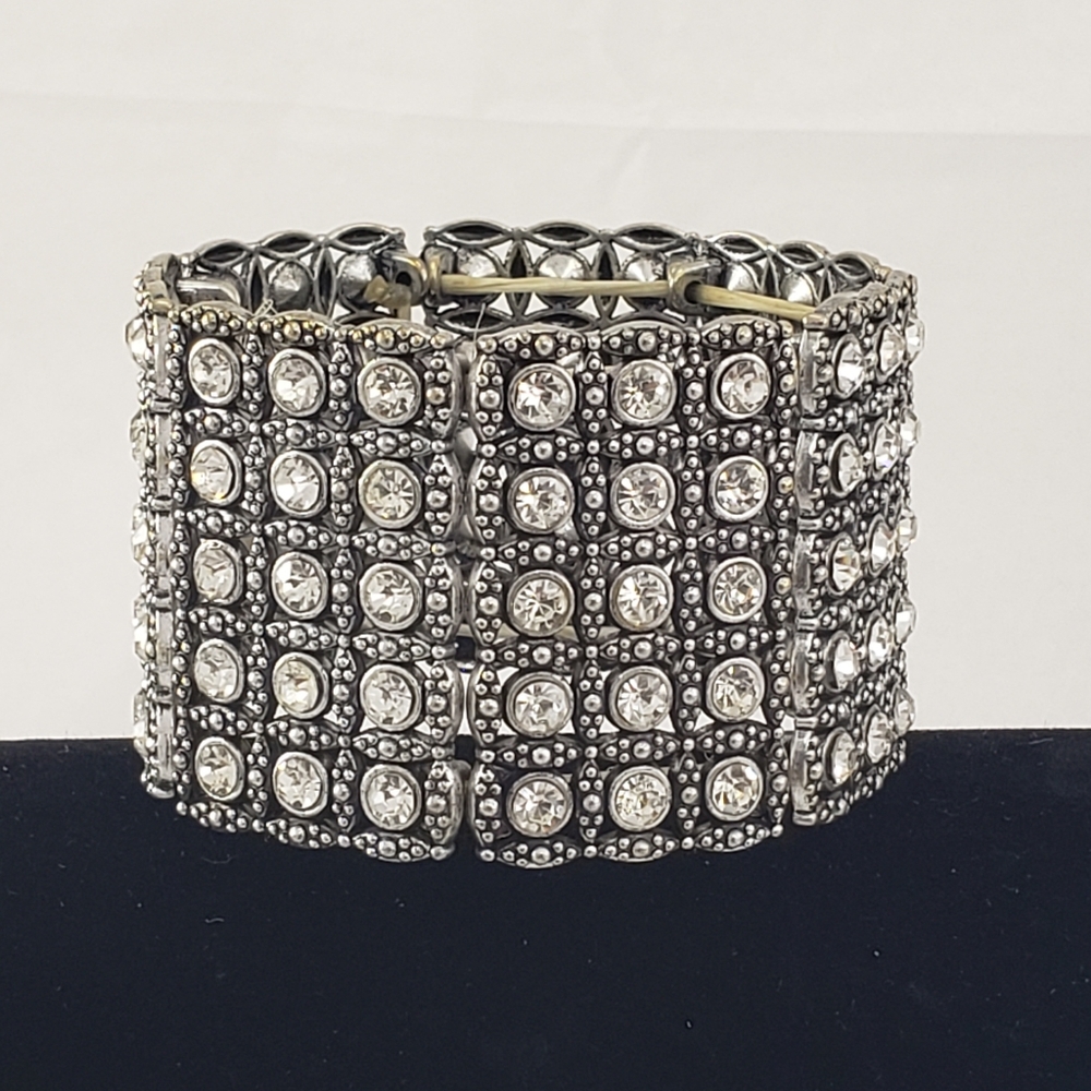 Crystal Rhinestone Wide Stretch Cuff Bracelet